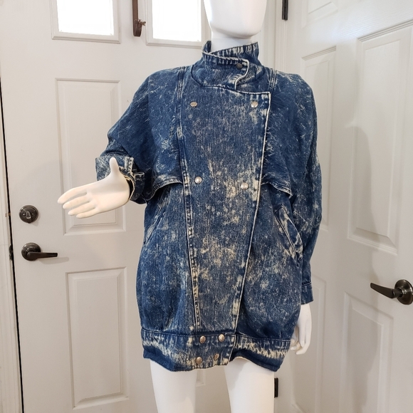 BEBE Furrrina VINTAGE Acid wash denim jacket Size Medium Made in USA - Picture 4 of 9